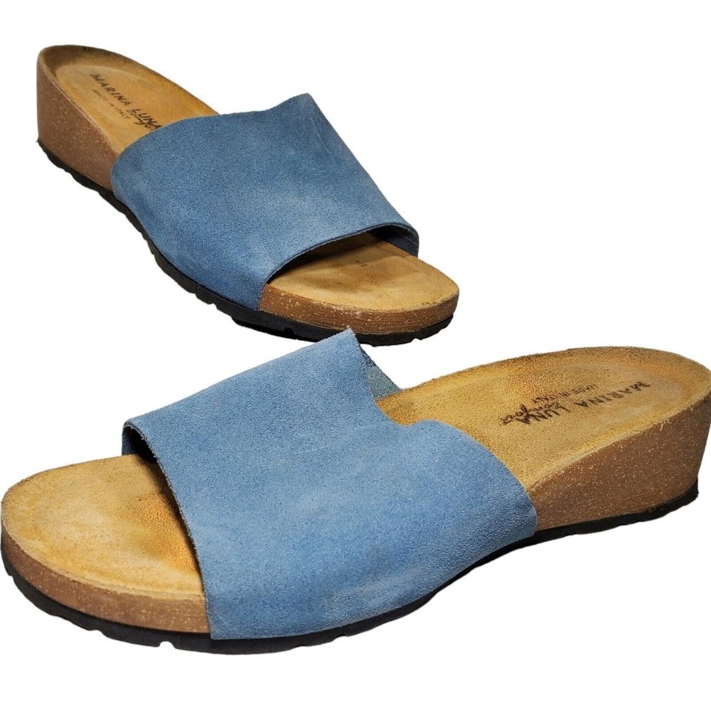 Marina Luna Mirta Italian Leather Wedge Sandals Mules Women Size 9 Made …